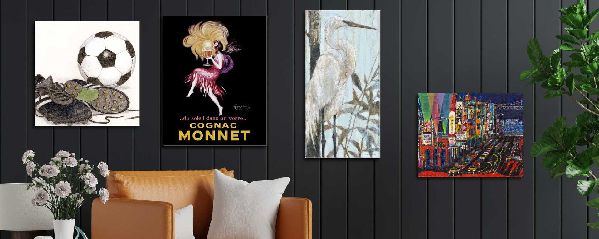 canvas art prints against a dark wall