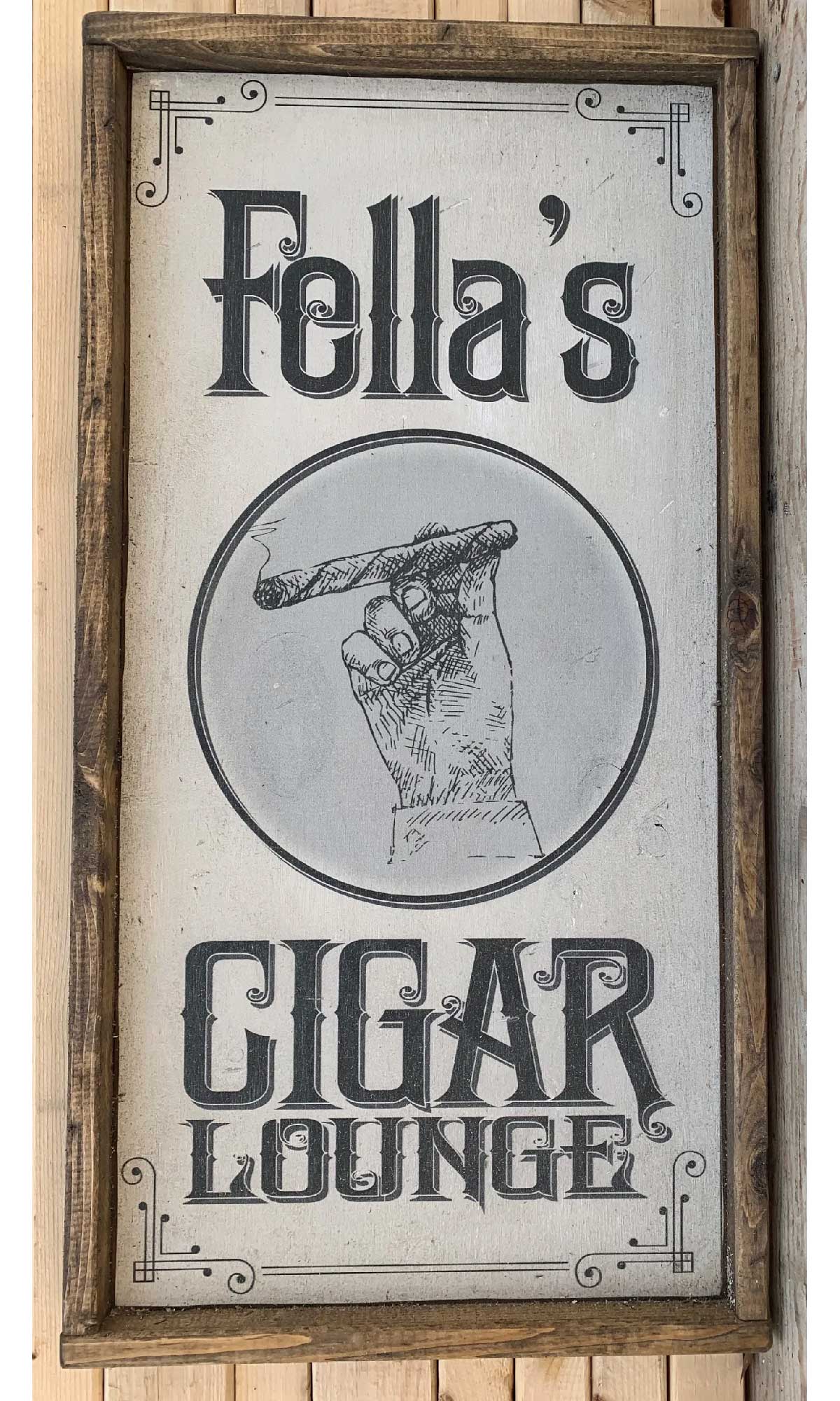 framed cigar lounge wood sign