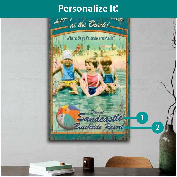personalize this antique style beach resort ad