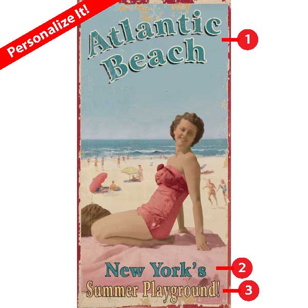 customize the text on this wall art depicting a girl at the beach