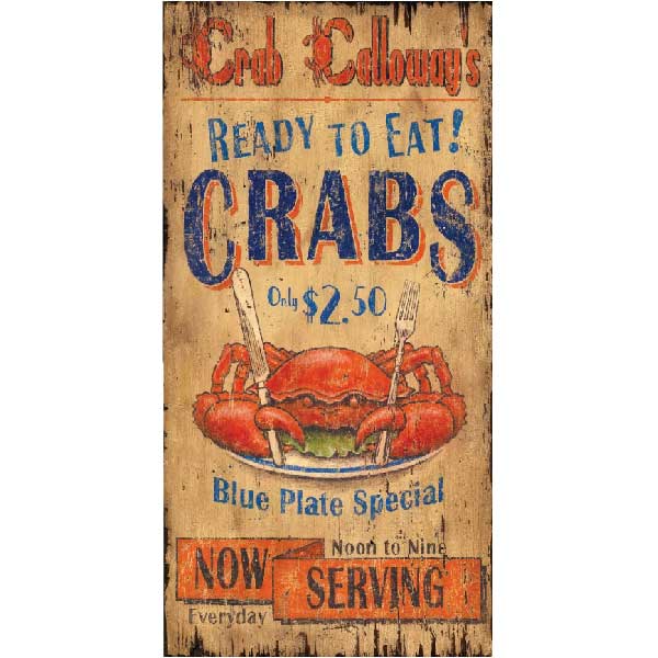 Rustic wood sign for Crab restaurant seafood special vintage wood sign