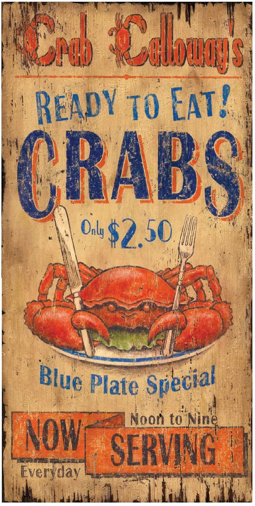 old wood sign for crabs special - "Only $2.50"