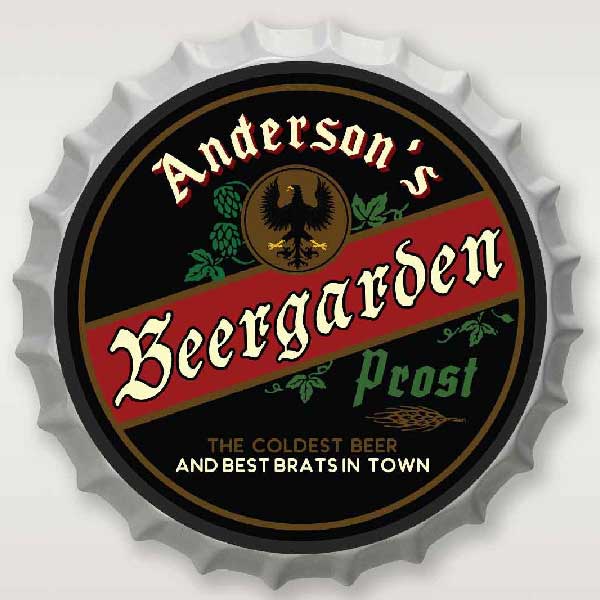 Beer Garden | Bottle Cap | Customizable | Prost | Round | 14 Inch | Metal Sign