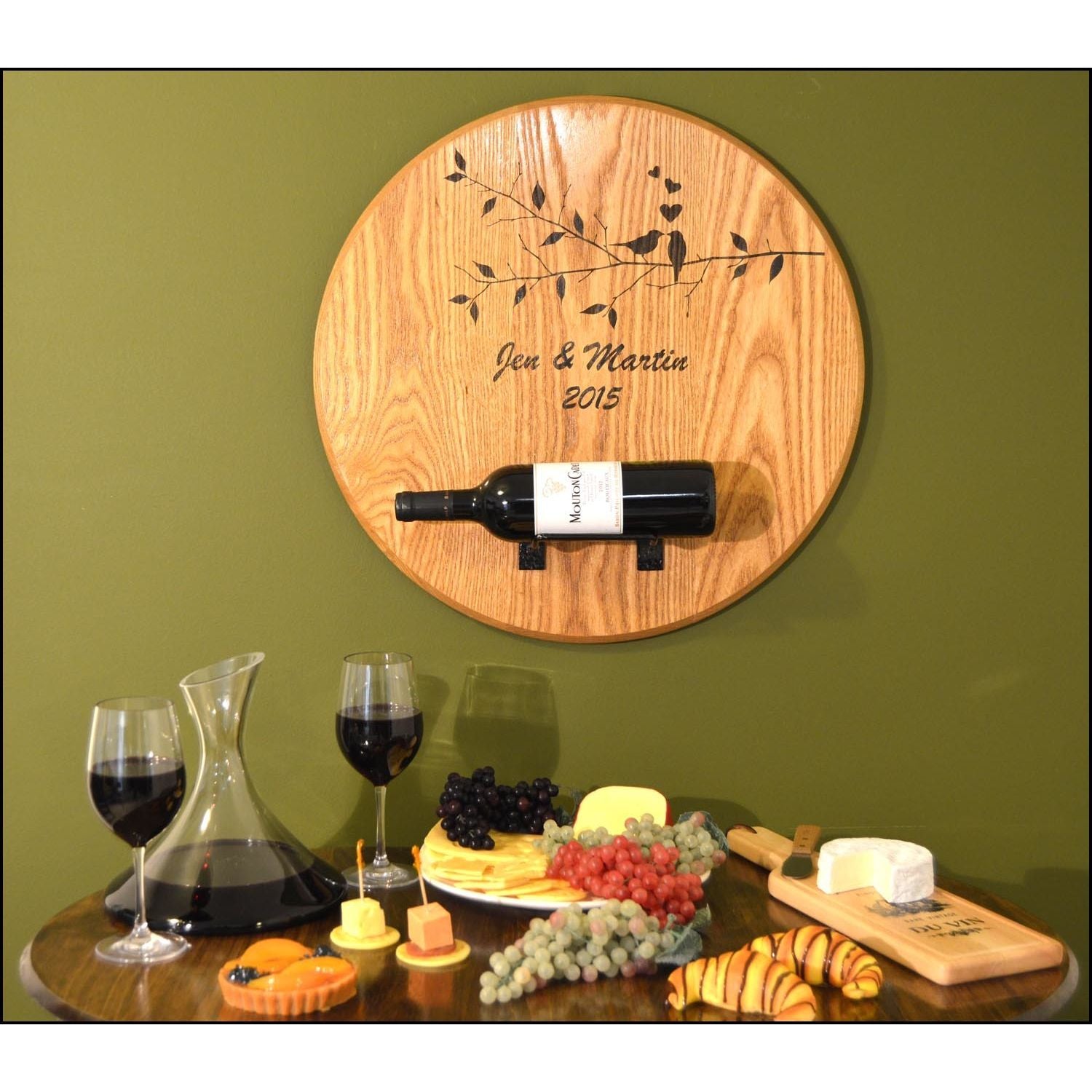 round sign with personalized text and bottle holder gift