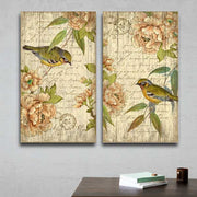 pair of wood signs with birds and script in background