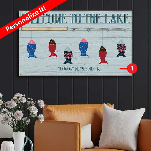 Personalize this Welcome to the Lake sign with your own text