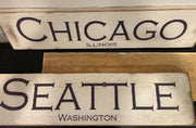 edge and back of rustic wood location sign