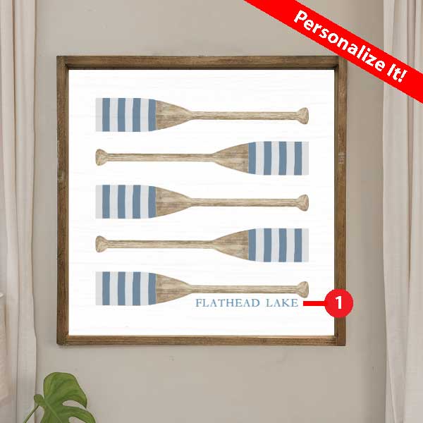 rustic wall art of oars with customized text