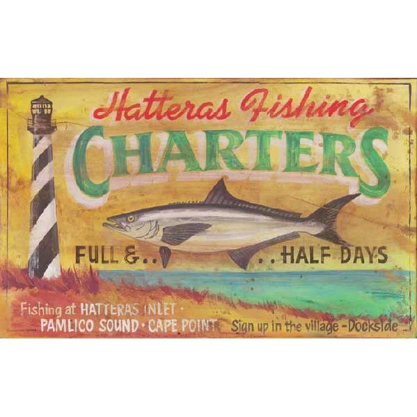 wall decor with old time promo for a fishing charter operator