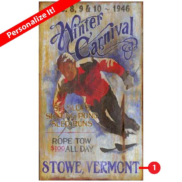 old ad for the 1946 Winter Carnival at Stowe, Vermont. Customize the name