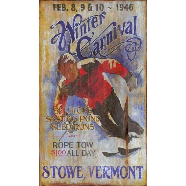 vintage-style wall art with image of skier 