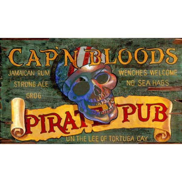 Pub | Pirate | Cap'n Bloods | Vintage Sign | Bar Decor | Customize It!