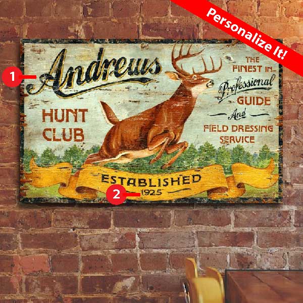 personalize this wall art of a leaping stag; hunt club