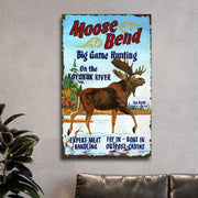 vintage-style wood sign for big game hunting at Moose Bend on the Koyukuk river