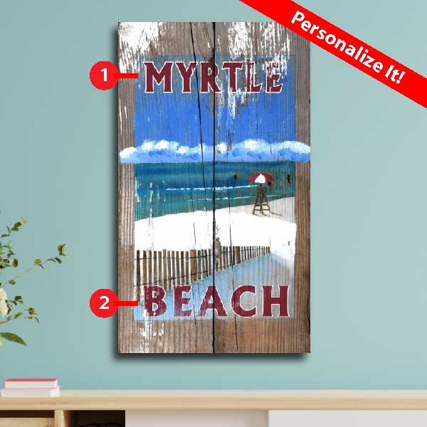 personalize this classic vintage style wood sign with beach name