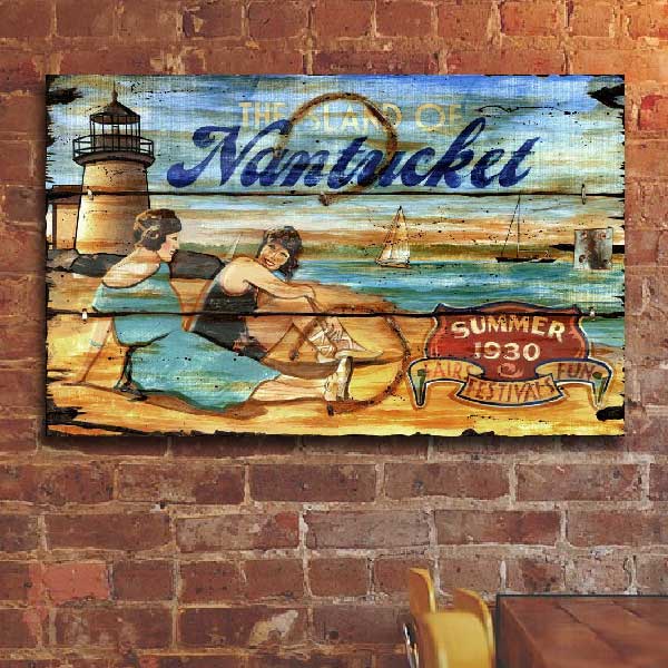 island of nantucket wall art. classic 1930 summer