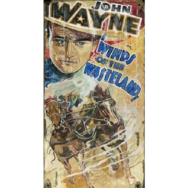 vintage wood sign for Winds of Wasteland with John Wayne