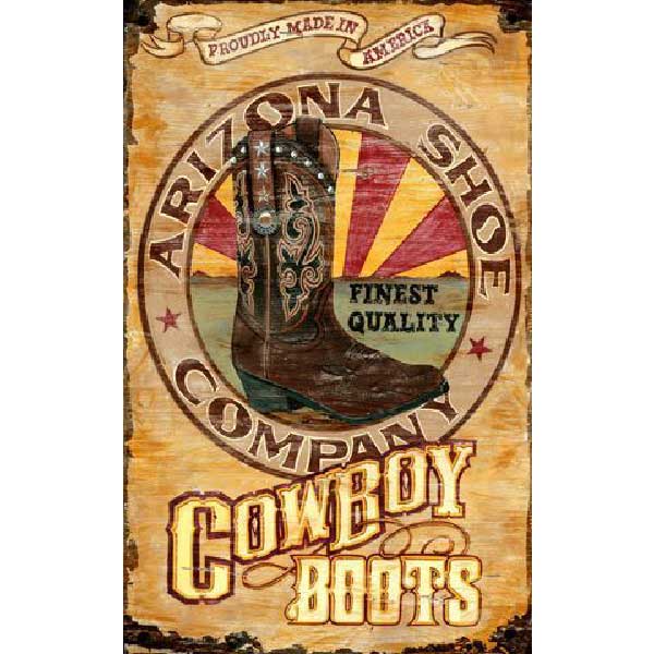 wall art with image of cowboy boot and listing the Arizona Shoe Company