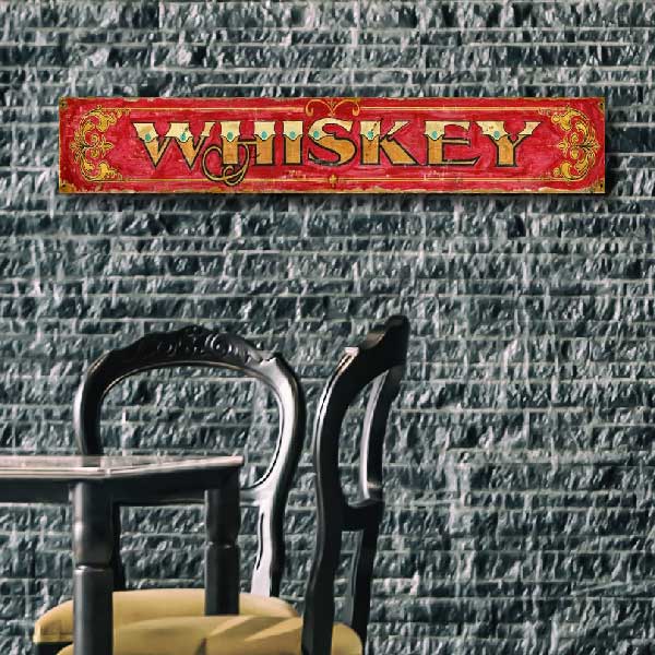large wood sign for Whiskey; vintage style