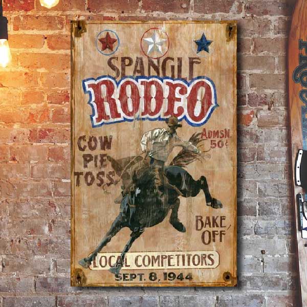 the 1944 Spangle WA Rodeo; old wood sign