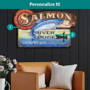 Customizable wood sign for Salmon fishing lodge; Vintage wood sign