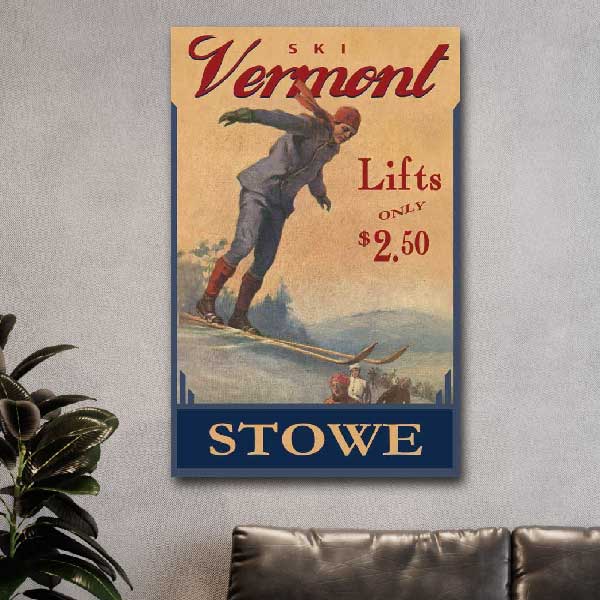 ski vermont old wood sign