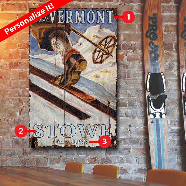 customize the location on this vintage ski sign