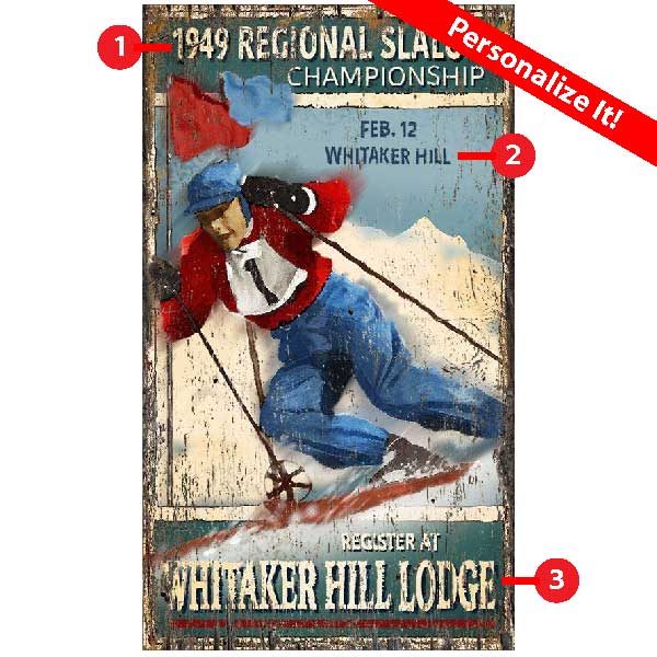 customize the text on this old ski racing wall decor