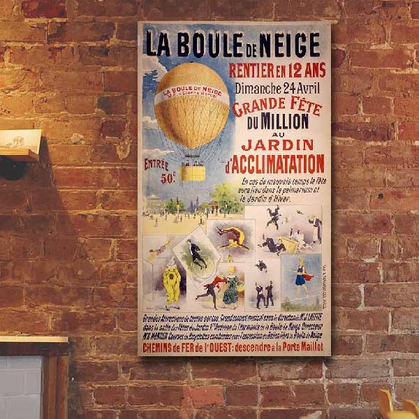 old ad for hot air balloon rides in France