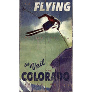 vintage-style wall art of skier flying in Vail Colorado