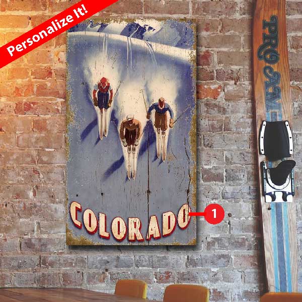 personalize this downhill skier sign with favorite ski resort