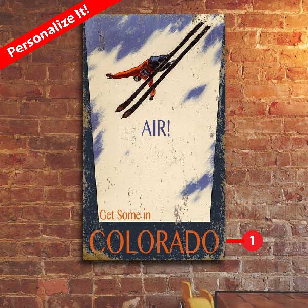 personalize ski wall art of skier jumping. get some air in Colorado