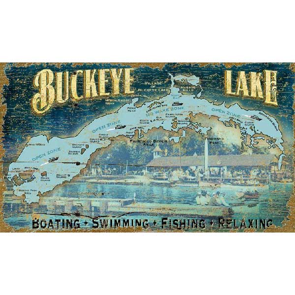vintage style wall art with map of buckeye lake