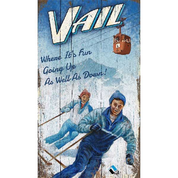 vintage wall art of skiers and a gondola