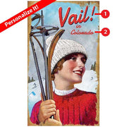 personalize this old school wood sign of a ski girl