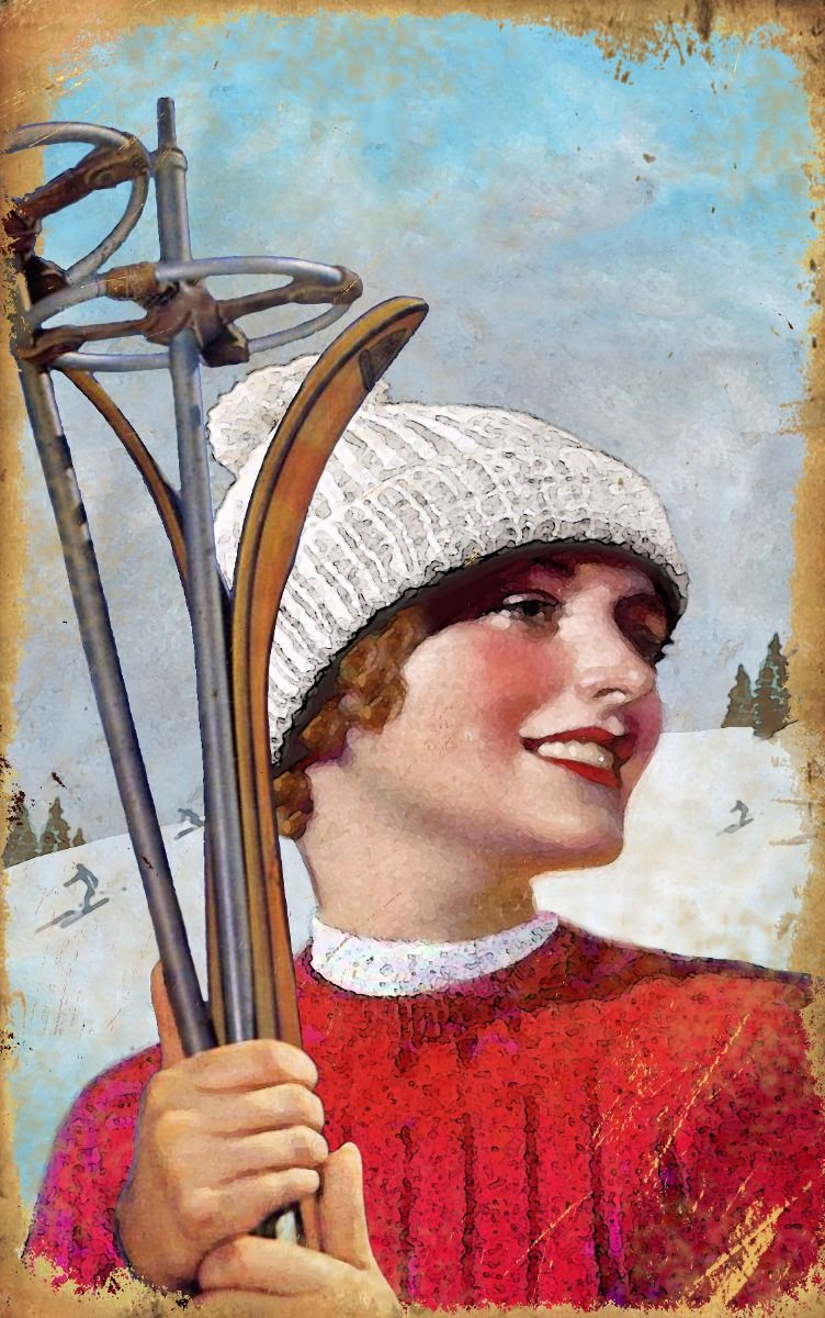 young girl ready to hit the ski slopes on rustic wood wall art