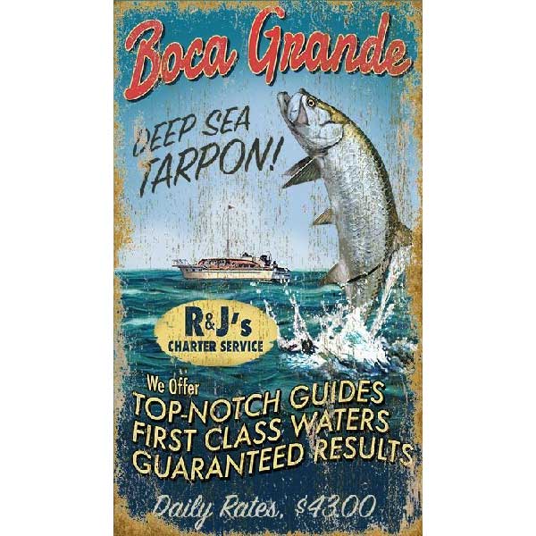 vintage-style wall art. wood sign for deep sea fishing