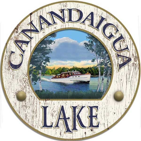 Canandaigua vintage round wood sign as wall art