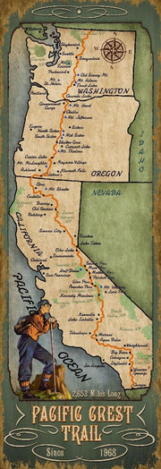 vintage style map of the Pacific Crest Trail (PCT)