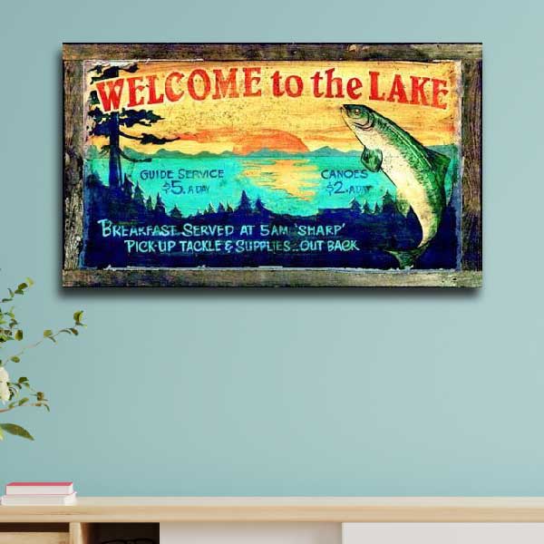 Welcome | Wood Sign | Lake | Fish | Wall Art