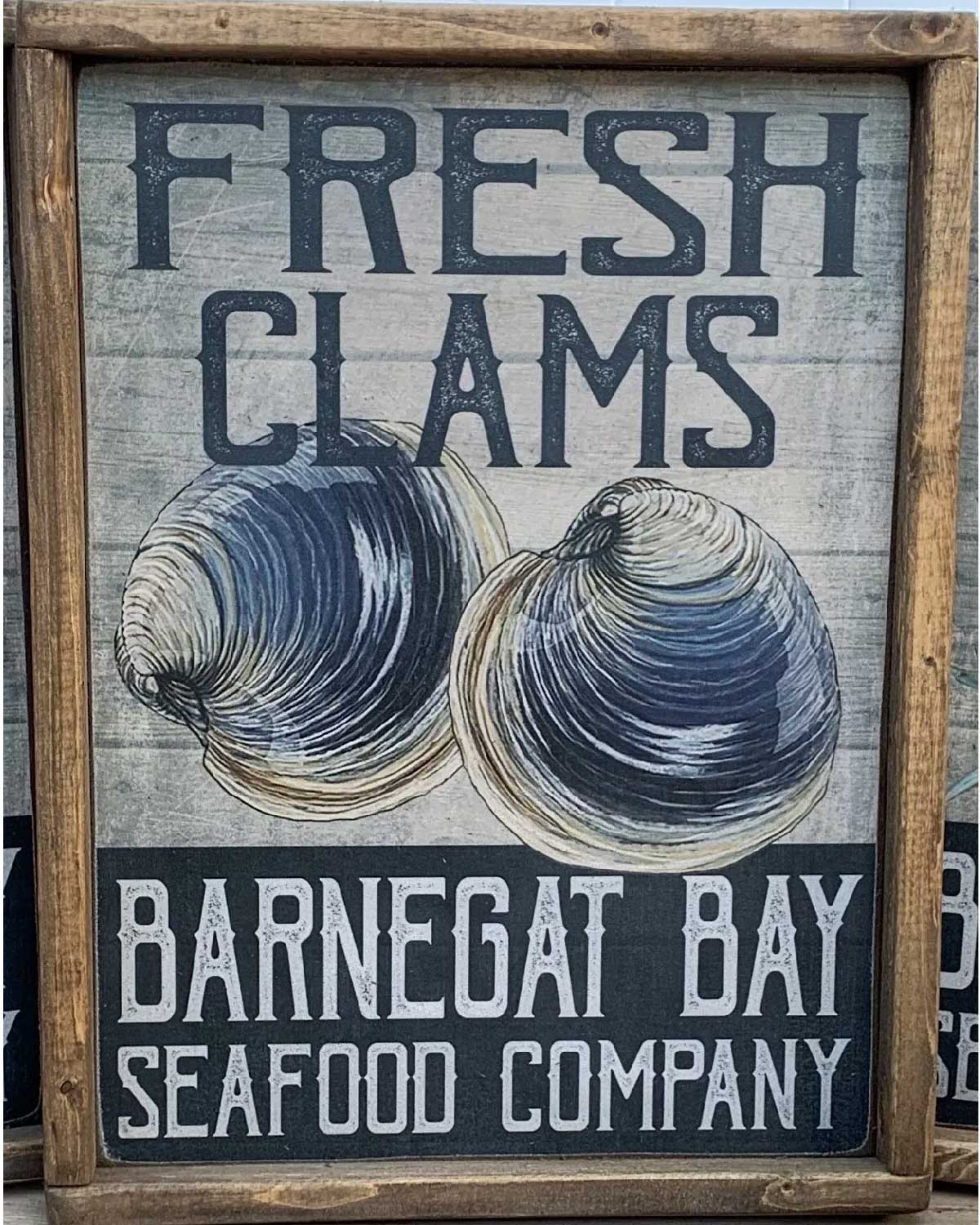 Seafood Company | Fresh Clams | Wood Sign | Barnegat Bay | Rustic Frame