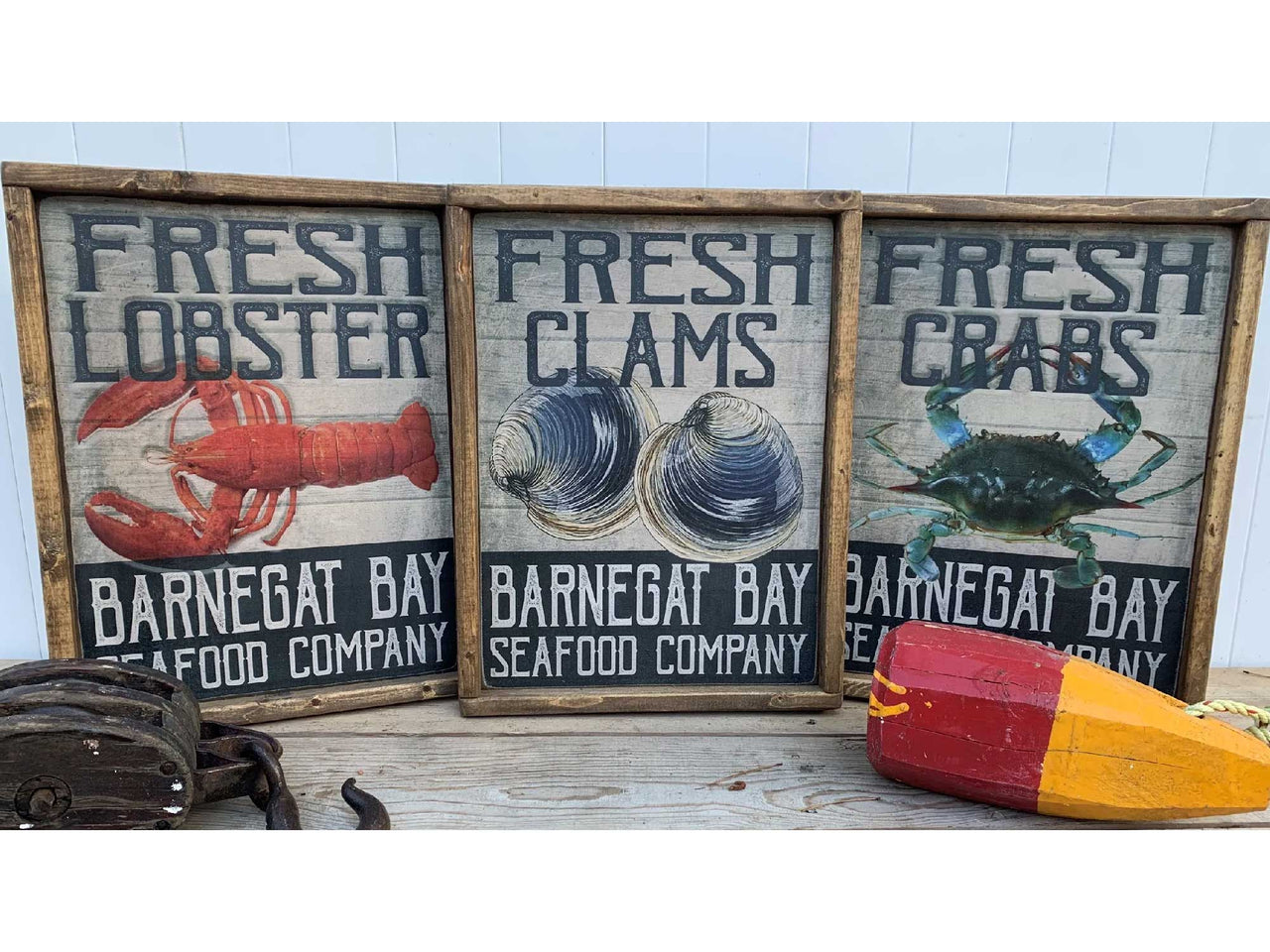 Seafood Company | Fresh Crabs | Wood Sign | Barnegat Bay | Rustic Frame