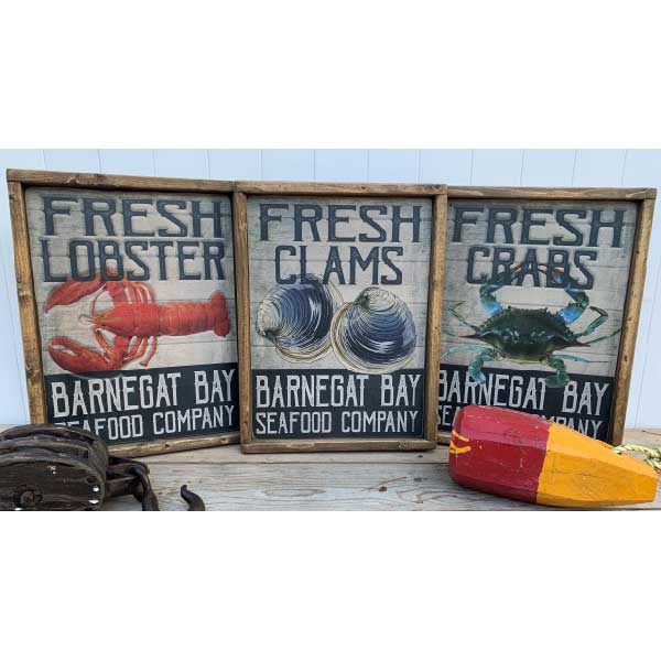 Seafood Company | Set of 3 | Lobster | Crabs | Clams | Wood Signs | Rustic Frame