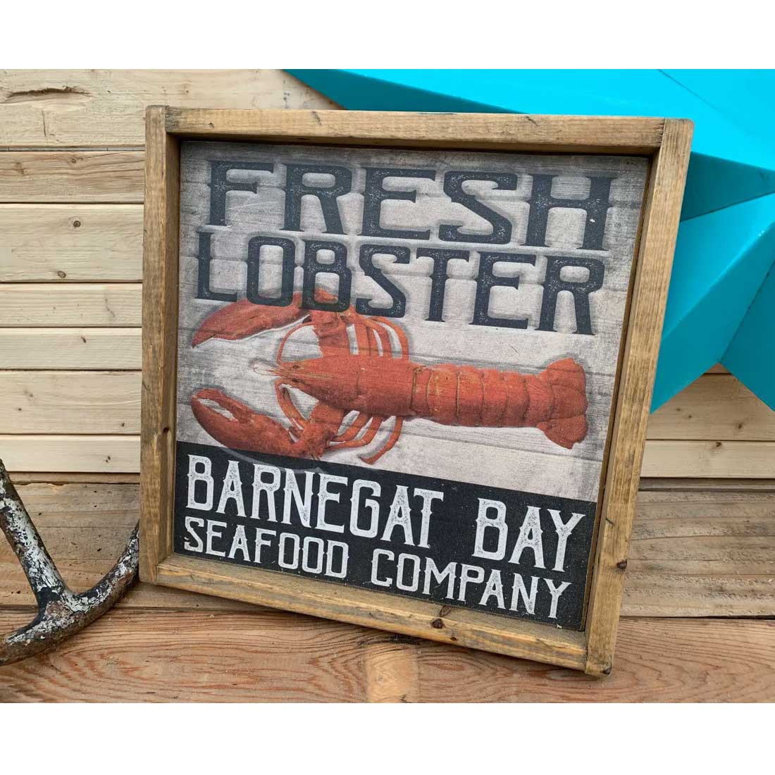 framed wood sign for fresh lobster