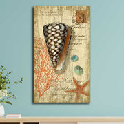 wood wall decor with image of a seashell