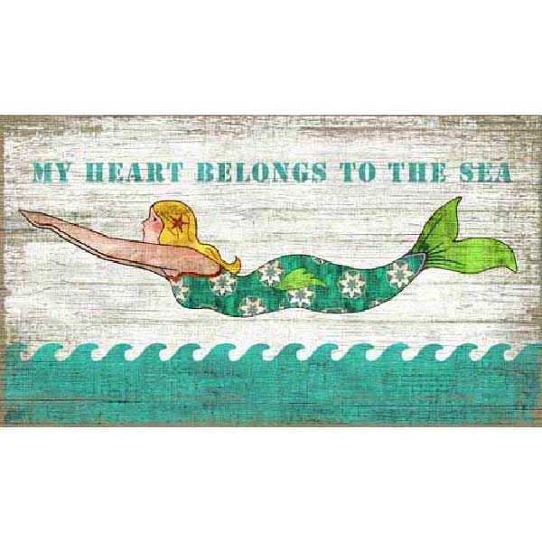 mermaid wood sign with saying "My Heart Belongs to the Sea"