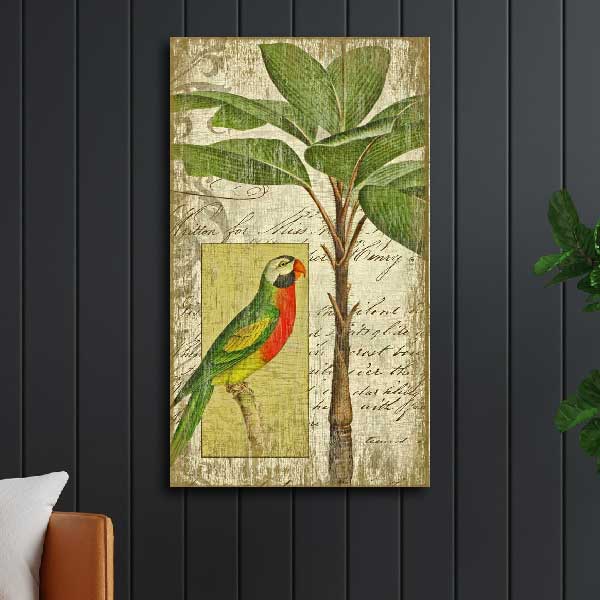 wood sign with image of a Parrot