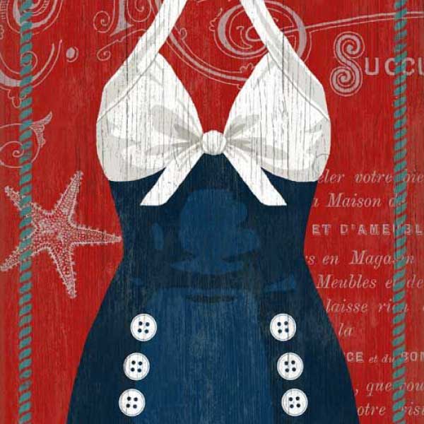 Vintage Swimsuit | Blue with Red background | Suzanne Nicoll | Wall Art