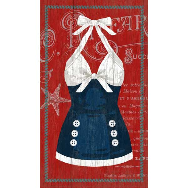 Vintage Swimsuit | Blue with Red background | Suzanne Nicoll | Wall Art
