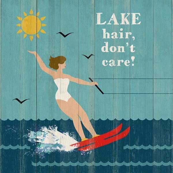 Lake Hair | Waterskiing| Wood Sign | Suzanne Nicoll | 20" x 20"